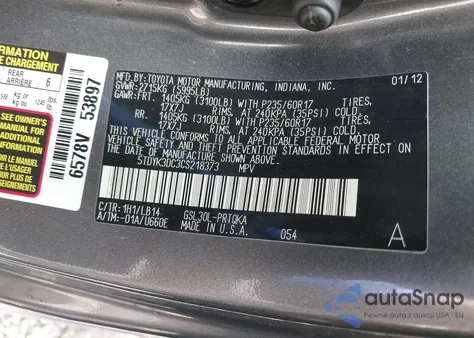 2012 Toyota Sienna Xle V6 8 Passenger из США, поврежденный, VIN 5TDYK3DC3CS218373